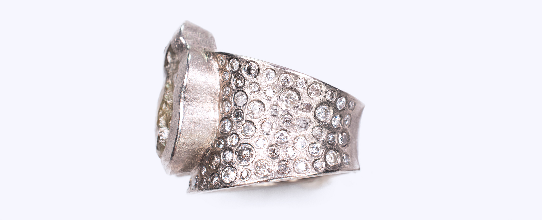 Photo of Todd Reed One of a Kind Ring rough diamond pale yellow with inset melee side view