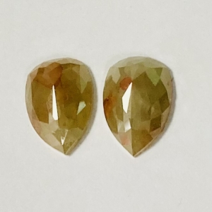 Rose Cut | Matched Pair Yellow Green With Red Inclusion Pear Shape 8.94CT