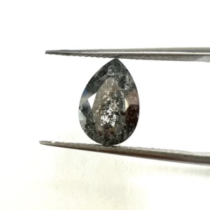 Double Cut Unique Salt and Pepper Pear 3.40ct